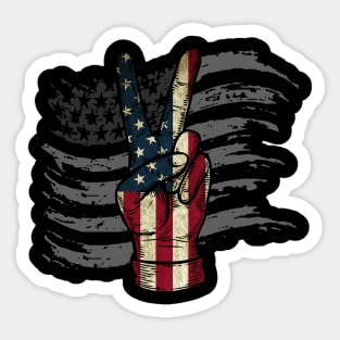 American Flag Peace Sign Hand 4th of July Sticker